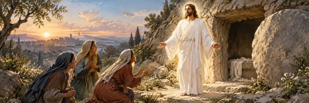 La resurrección de Jesús junto al sepulcro vacío.