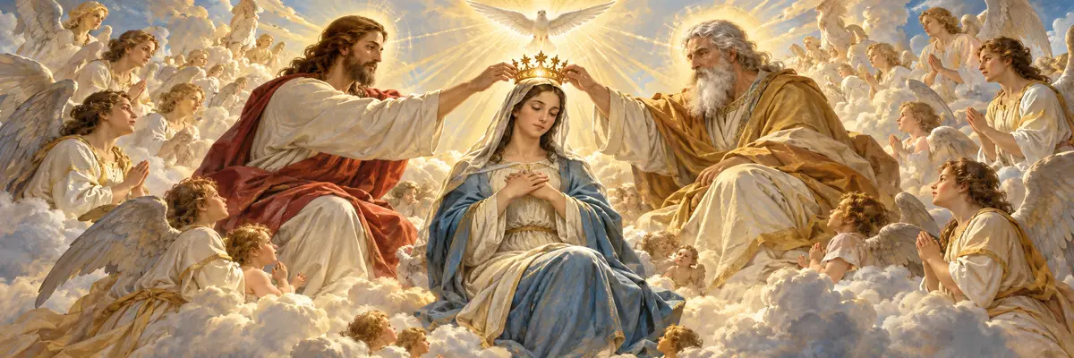María coronada Reina del cielo y de la tierra.