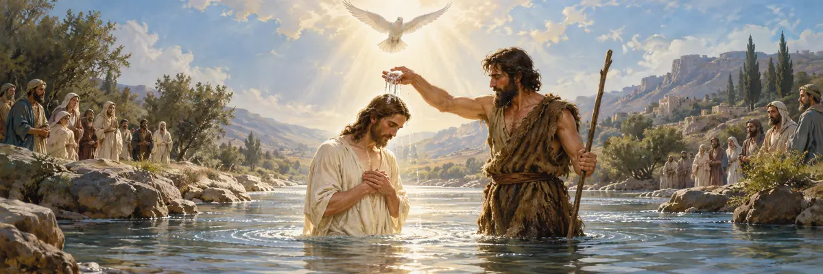 El bautismo de Jesús en el río Jordán.
